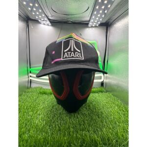 Atari Retro Gaming Logo Snapback Hat Black Rainbow Neon 80s Arcade Adjustable